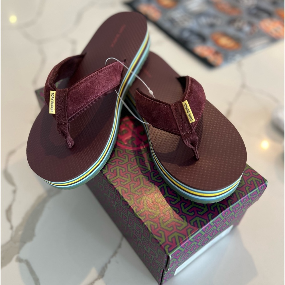 NIB Tory Burch Platform Flip Flop in Plum Suede Size 9